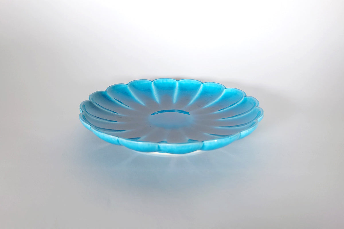 青釉 六寸菊型皿