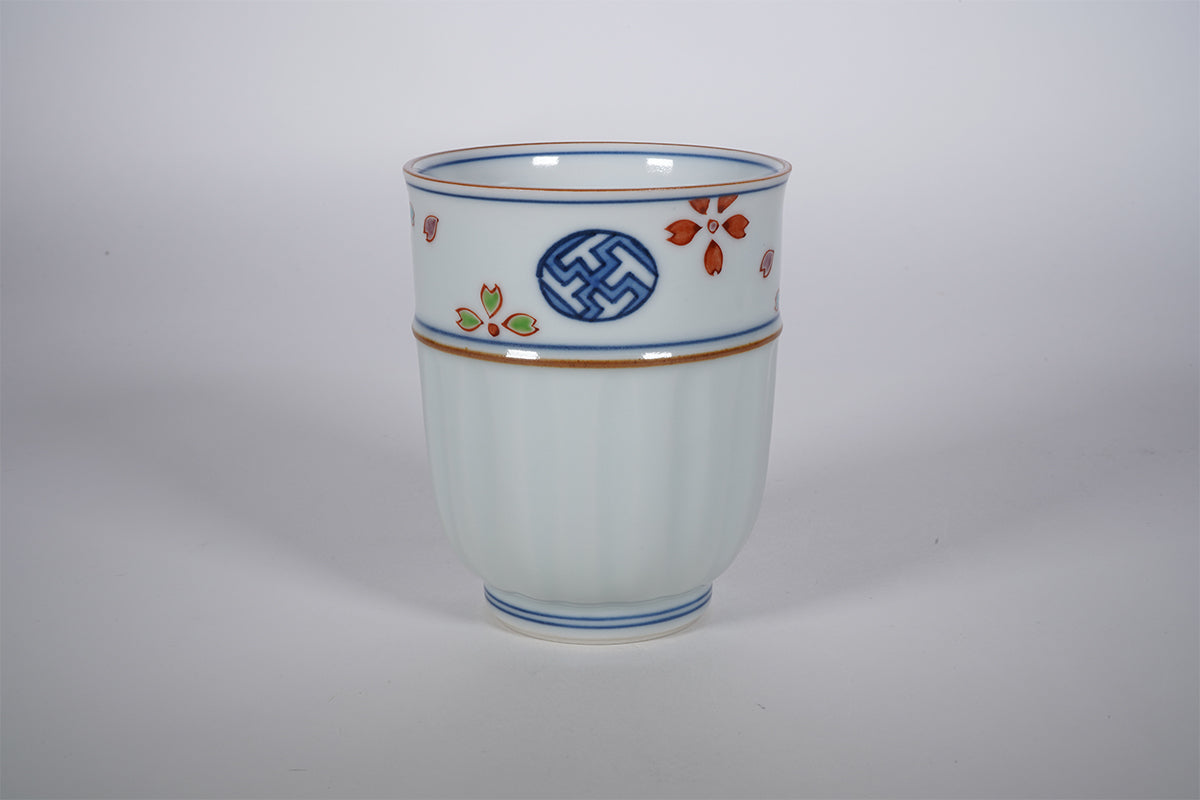 着彩桜に丸紋 組湯呑