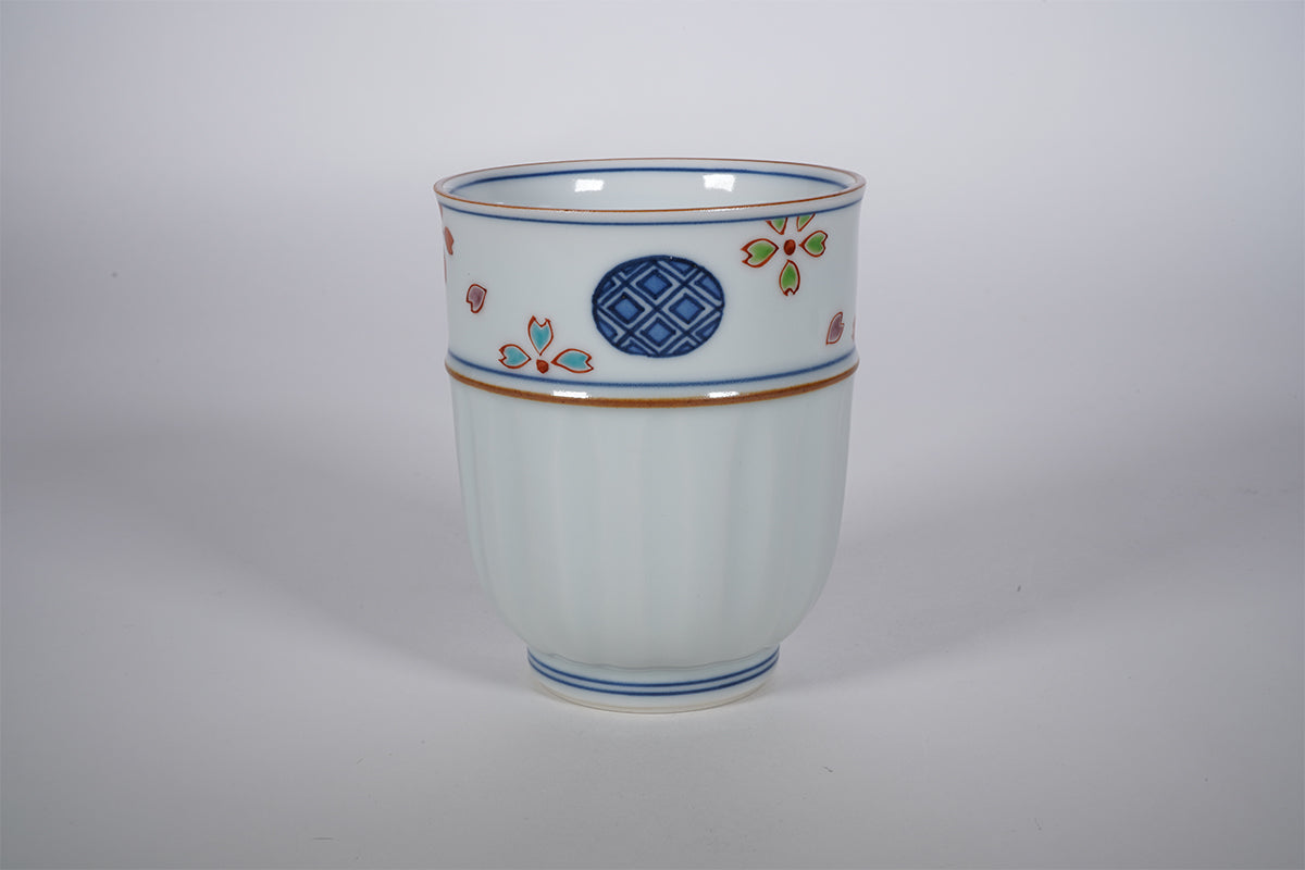 着彩桜に丸紋 組湯呑