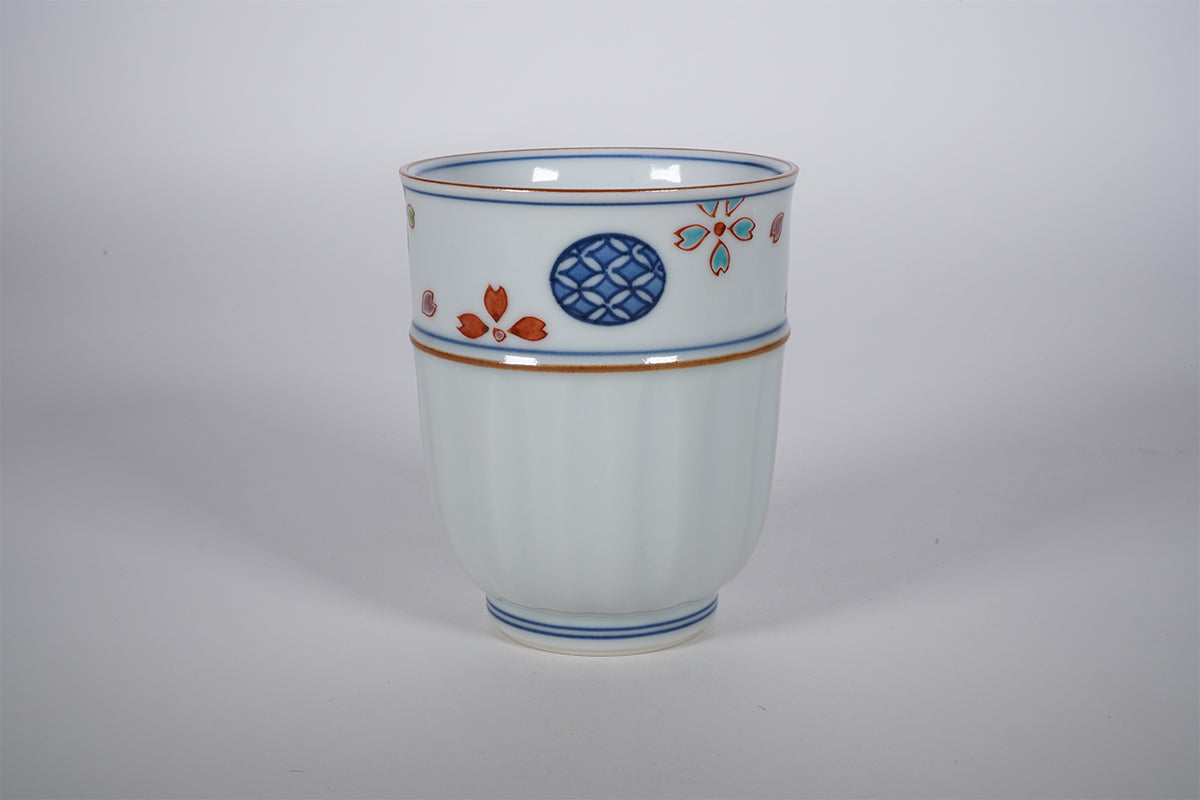 着彩桜に丸紋 組湯呑