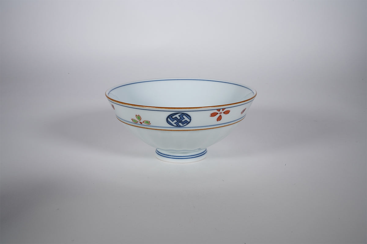 着彩桜に丸紋 組飯碗